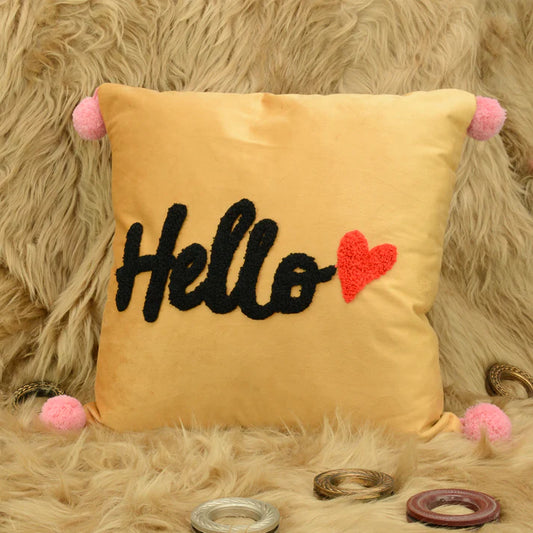 Soft Velvet Embroidered Hello Luxury Cushion