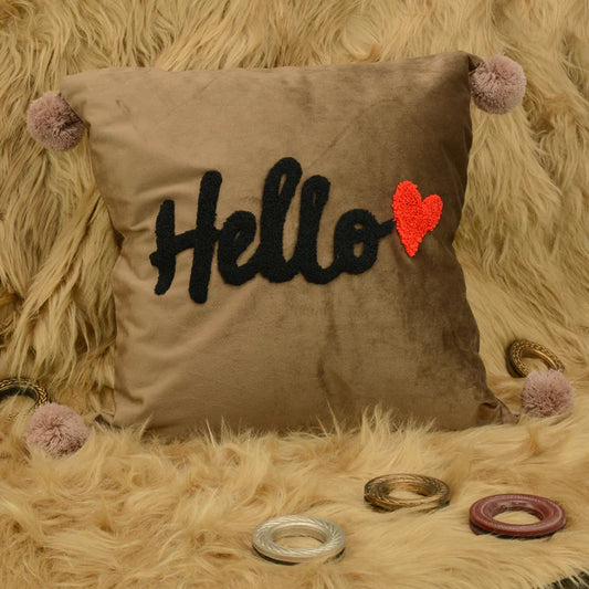 Soft Velvet Embroidered Hello Luxury Cushion