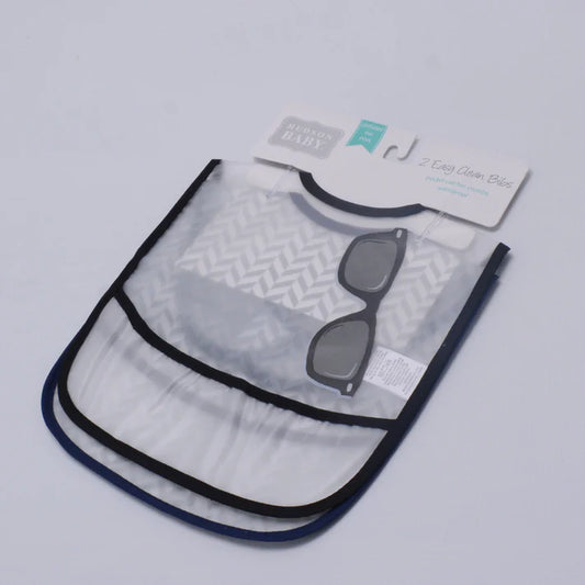 Hudson Baby 2 Pack PEVA Easy Clean Bibs With Crumb Catcher Pocket Glasses Print