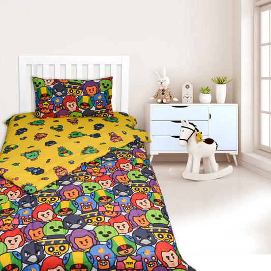 BOT FACE - Exports Cotton Kids Printed Comforter Set 3 Piece