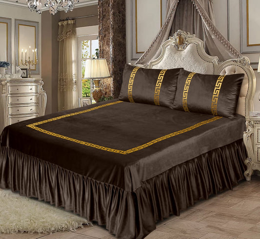 LUXURY 5PC EMBOSSED VALVET APLIC BEDSHEET SET