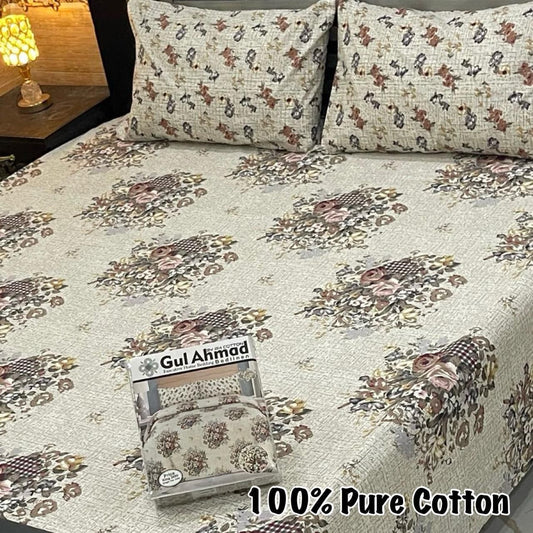 LUXURY KING SIZE PURE COTTON PRINTED 3PC BEDSHEET