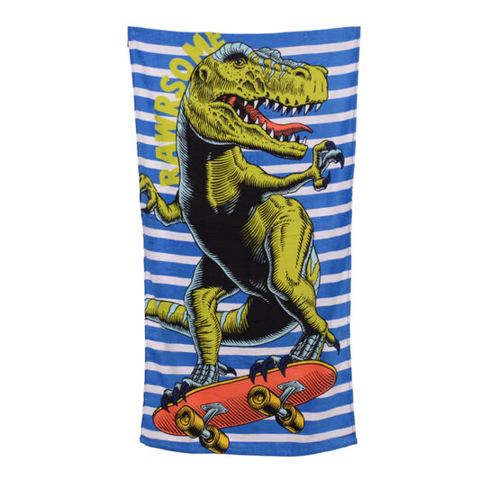 DINOSAUR - Velvet Printed Kids Towel Exports Leftover 100% Cotton