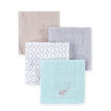 Hudson Baby - 100% Cotton Terry Imported Washcloths Pack of 4