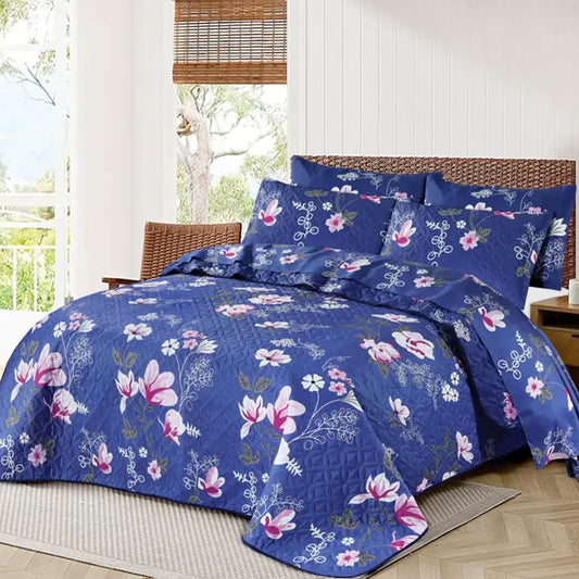 Ultrasonic Micro Fiber Bed Spread Navy Floral