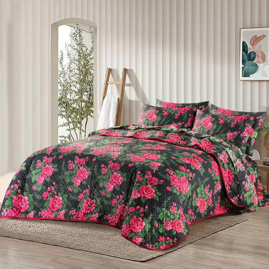 Ultrasonic Micro Fiber Bed Spread Red Rose