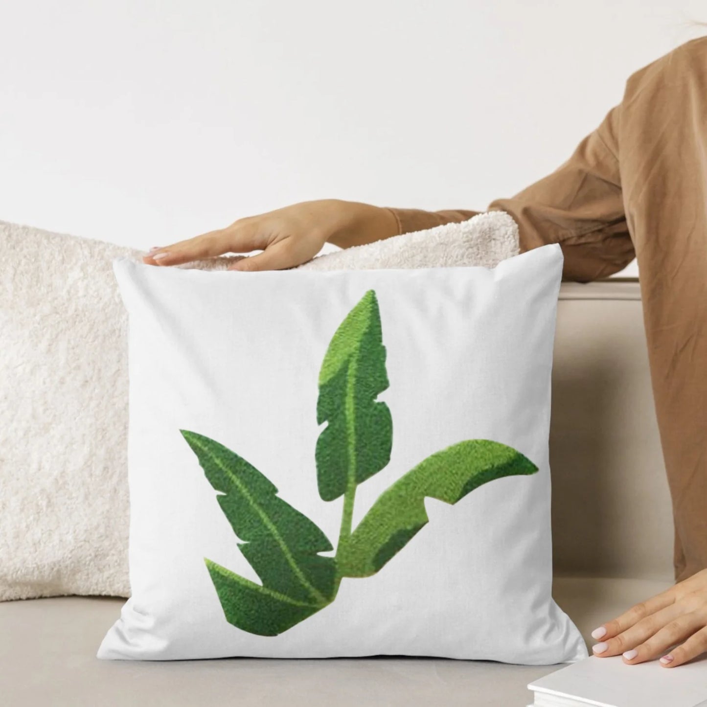 Green Leave Embroider Cushion Cover Pack of 2