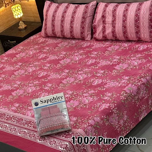 LUXURY KING SIZE PURE COTTON PRINTED 3PC BEDSHEET