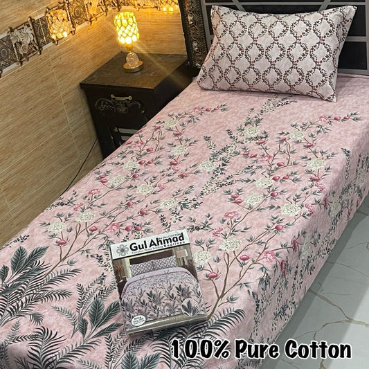 LUXURY SINGLE PAIR PURE COTTON PRINTED 4PC BEDSHEET