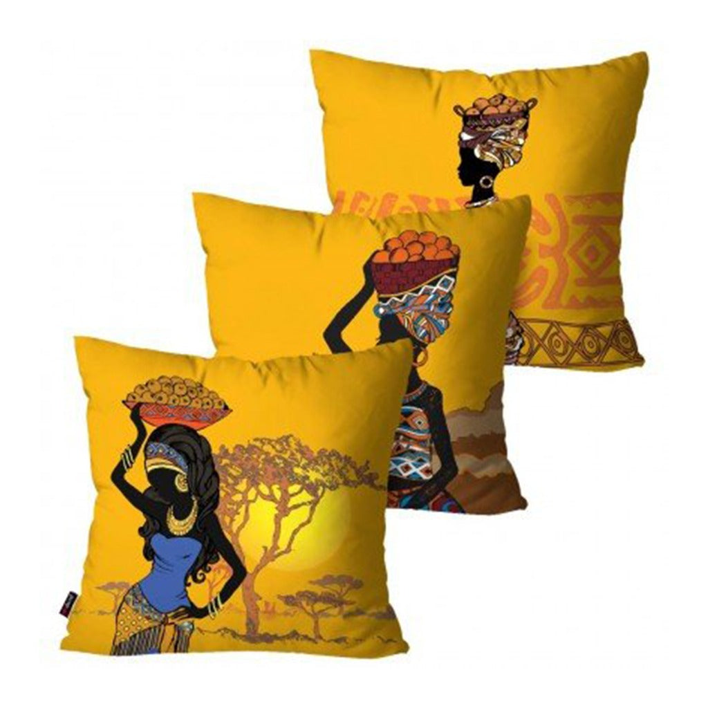 Yellow African Cushion Covers Pack 3