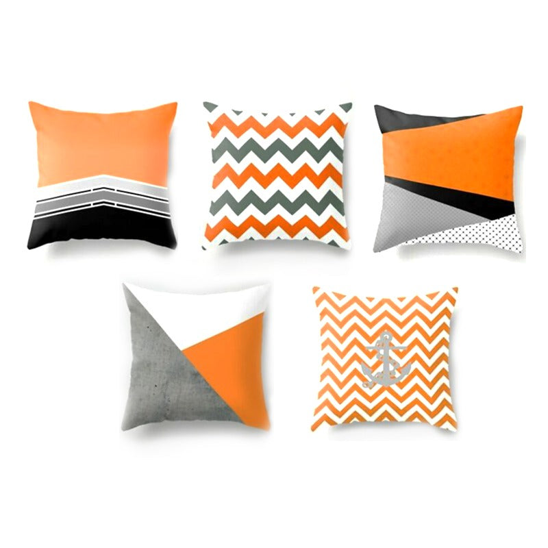 Orange Geometric Cushion Cover Pack 5