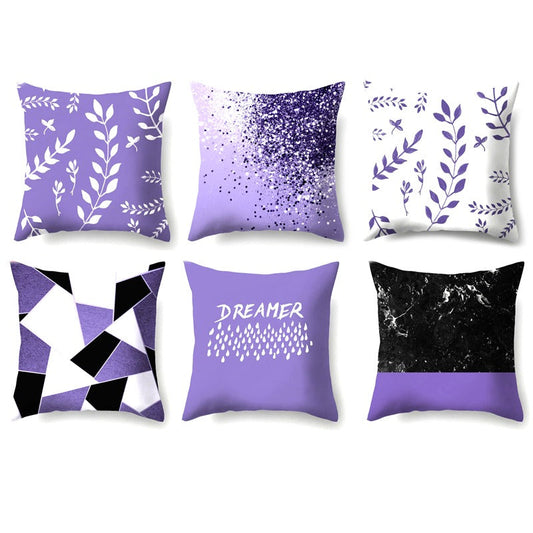 Purple Geometric Print Cushion Cover Pack 6