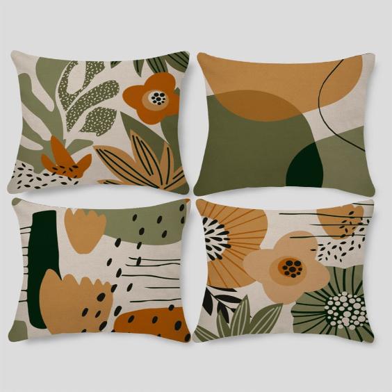 Orange Flower Cushion Covers Pack 4