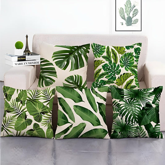 Tropical Green Leaf Cushion Covers Pack of 5